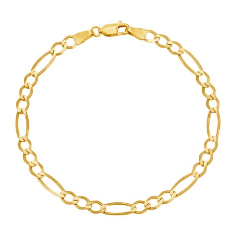9ct Yellow Gold Solid Italian Figaro Bracelet- 4.35mm- 7" -Ladies