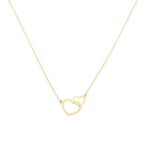 9ct Yellow Gold Two Hearts Necklace - 17" - 18" Adjustable