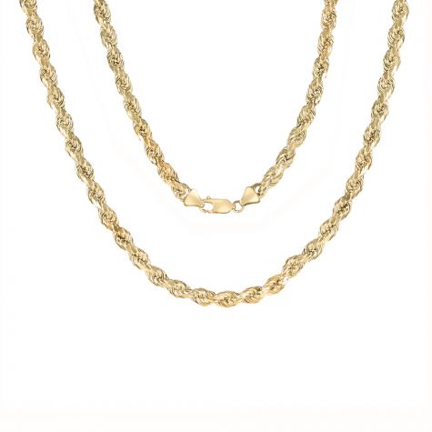 9ct Yellow Gold Solid Diamond Cut Rope Chain - 5.2mm - 34"