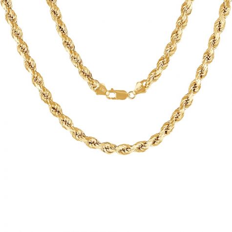 9ct Yellow Gold Solid Diamond Cut Rope Chain - 5.2mm - 22" - 34"