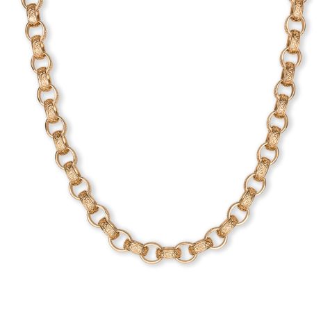 9ct Solid Yellow Gold Ornate Patterned Oval Belcher Chain - 8mm - 22" - 30" (Size 2)