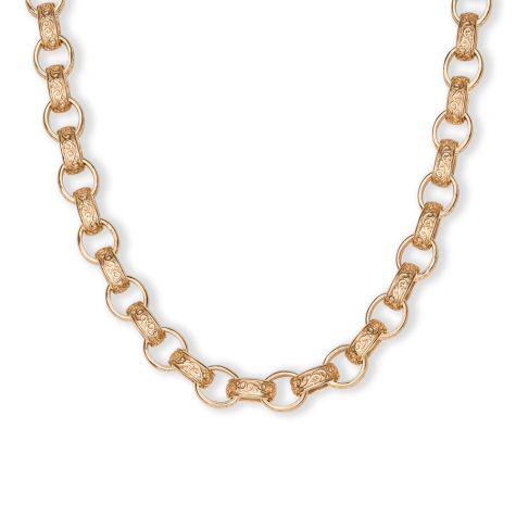 9ct Solid Yellow Gold Ornate Patterned Oval Belcher Chain - 9mm - 30" - Ex Display