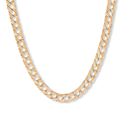 9ct Yellow Gold Ornate Pattern Square Curb Chain - 12mm - 30" -EX DISPLAY
