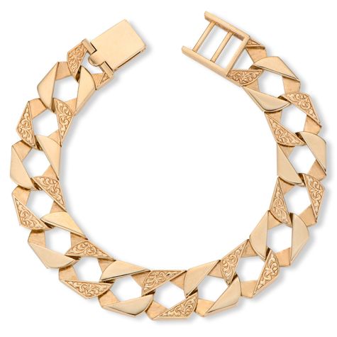 9ct Yellow Gold Solid Ornate Patterned Square Curb Bracelet - 14mm - 9"- EX DISPLAY