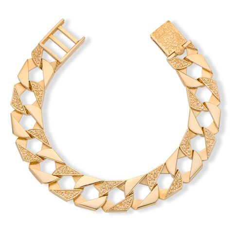 9ct Yellow Gold Solid Patterned Large Square Curb Bracelet Size 6 - 16mm Wide, Lengths 8.25" - 9" (SIZE 6)