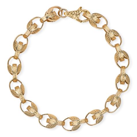 9ct Yellow Gold Solid Ornate Patterned Tulip Bracelet Size 3 - 12mm - 8.5" 