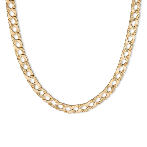 9ct Gold Solid Ornate Pattern Square Curb Chain - 8mm - 20" - 30"