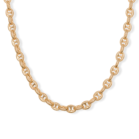 9ct Yellow Gold Solid Ornate Pattern Anchor / Mariner Chain - 8mm Wide - Lengths  22"-30" (Size 3)