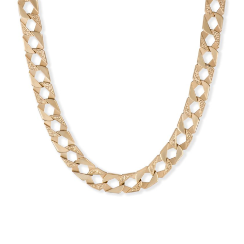9ct Yellow Gold Solid Ornate Pattern Square Curb Chain - 10.5mm - (22" - 30")