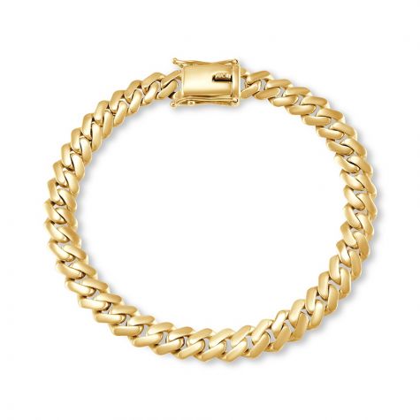 9ct Gold Solid Flat Miami Cuban Link Bracelet - 8.4mm- 9" - Gents