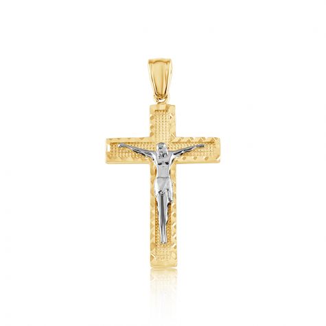 9ct Yellow & White Gold Solid Crucifix Pendant -16mm