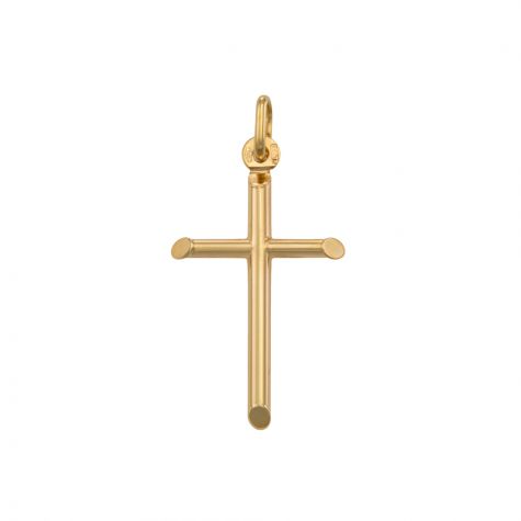 9ct Yellow Gold Small Polished Round Tubed Cross Pendant - 34mm