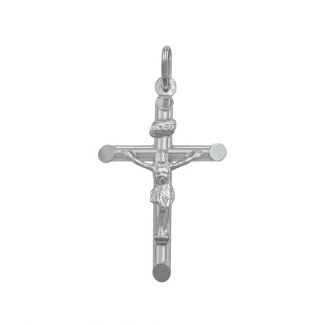 9ct White Gold Round Tubed Crucifix Cross Pendant - 41mm