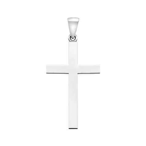 9ct White Gold Large Flat Polished Cross Pendant - 40mm