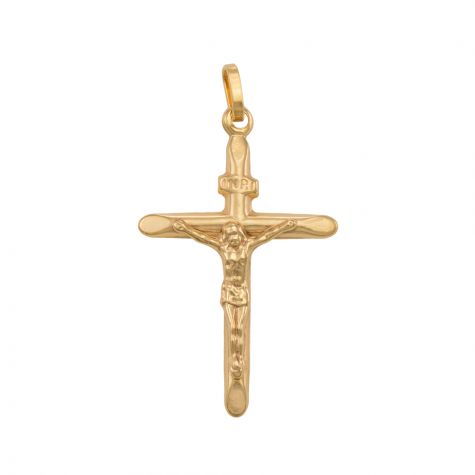 9ct Yellow Gold Lightweight Crucifix Cross Pendant - 37mm