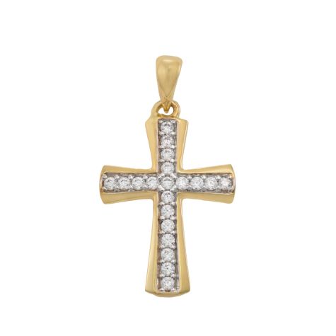 9ct Yellow Gold Small Gem-set Polished Cross Pendant - 24mm