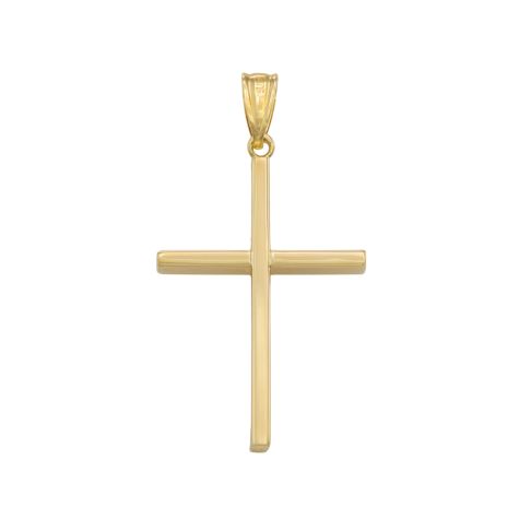 9ct Yellow Gold Polished Square Tubed Cross Pendant - 37mm