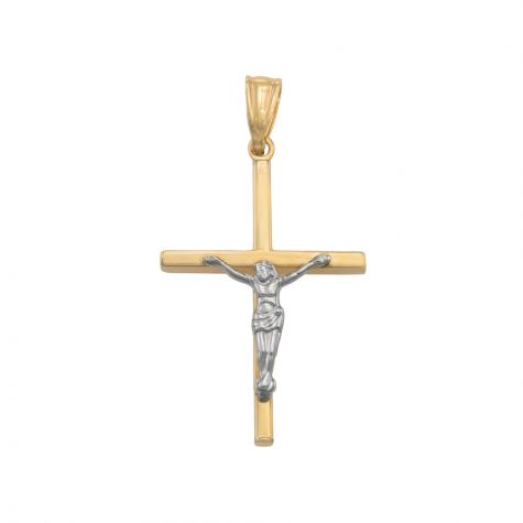9ct Yellow & White Gold Hollow Crucifix Cross Pendant - 37mm