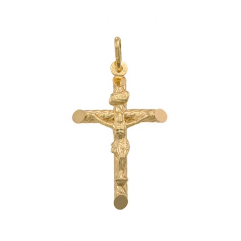 9ct Yellow Gold Twist Round Tubed Crucifix Cross Pendant - 40mm