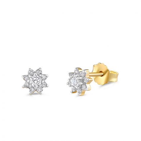 9ct Yellow Gold 0.25ct Diamond  Set Cluster Stud Earrings - 6mm