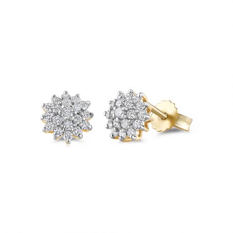 9ct Yellow Gold 0.50ct Diamond Cluster Stud Earrings - 7.5mm