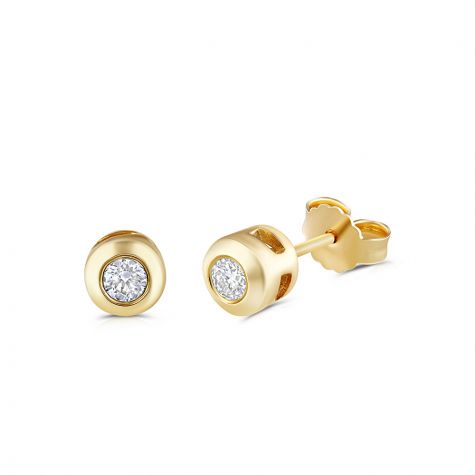 9ct Yellow Gold 0.20ct Diamond Rub over Set Stud Earrings - 5mm