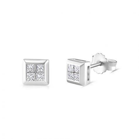 9ct White Gold 0.25ct Diamond Princess Cut Stud Earrings - 5.5mm