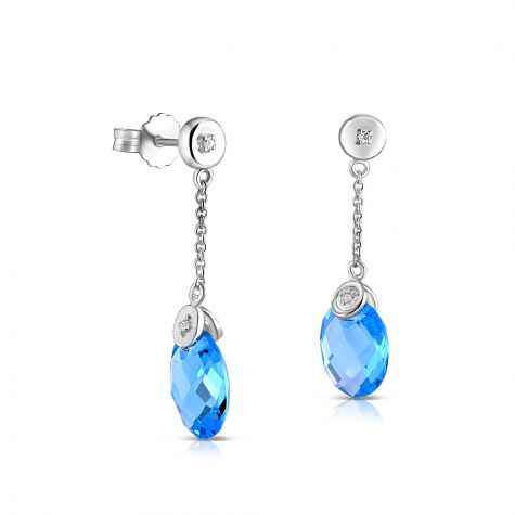 9ct White Gold 0.04ct Diamond & 6.93ct Blue Topaz Drop Earrings - 25 mm