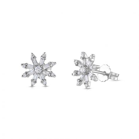 9ct White Gold 0.35ct Diamond Snowflake Stud Earrings