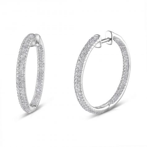 18ct White Gold 2.30ct Diamond Set Hoop Earrings - 32mm