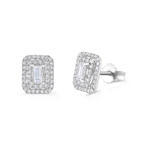 18ct White Gold 0.70ct Diamond Emerald Cut Stud Earrings - 9mm