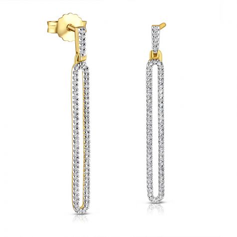 9ct Yellow Gold Long Loop Drop 0.25ct Diamond Earrings - 33 mm