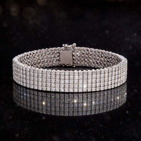 Exceptional 14ct White Gold Natural Diamond Bracelet – 14ct Total Diamond Weight – 350 Round Brilliant Diamonds – Certified - Unisex