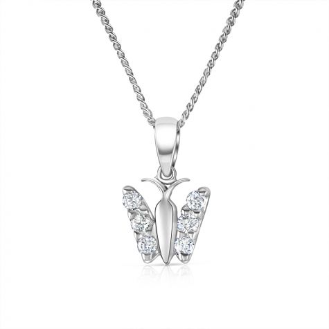 9ct White Gold 0.15ct Diamond Cute Butterfly Pendant