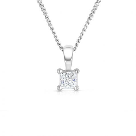18ct White Gold 0.25ct Princess Cut Diamond Necklace - 4.5 mm