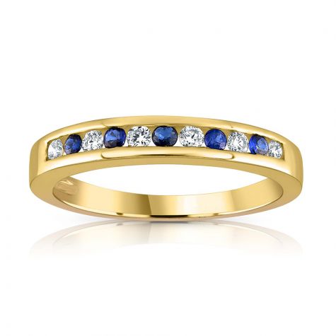 9ct Yellow Gold 0.12ct Diamond & 0.16ct Blue Sapphire Eternity Ring