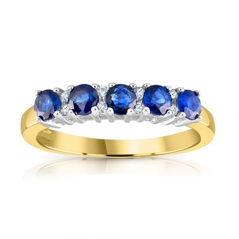 9ct Yellow Gold 0.06ct Diamond & 0.50ct Blue Sapphire Eternity Ring