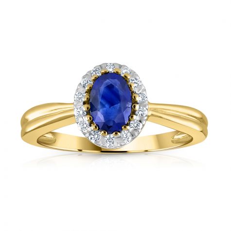 9ct Yellow Gold 0.10ct Diamond & 0.50ct Sapphire Classic Cluster Ring