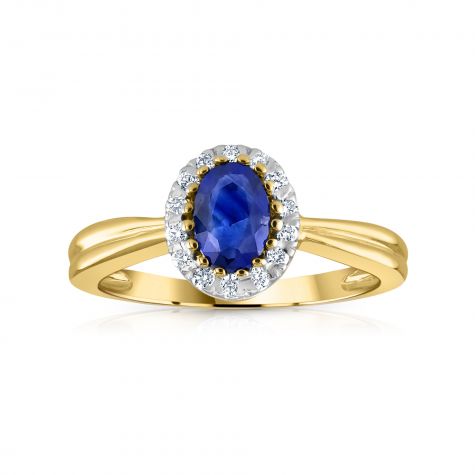 9ct Yellow Gold 0.10ct Diamond & 0.50ct Sapphire Classic Cluster Ring