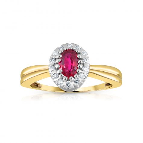 9ct Yellow Gold 0.10ct Diamond & 0.50ct Ruby Cluster Ring