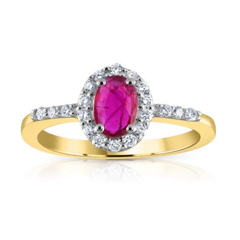9ct Yellow Gold 0.16ct Diamond & 0.55ct Ruby Cluster Ring