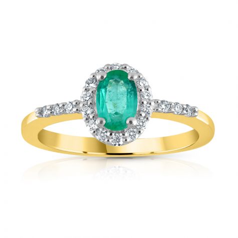 9ct Yellow Gold 0.16ct Diamond & 0.45ct Emerald Cluster Ring