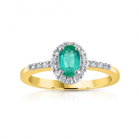 9ct Yellow Gold 0.16ct Diamond & 0.45ct Emerald Cluster Ring