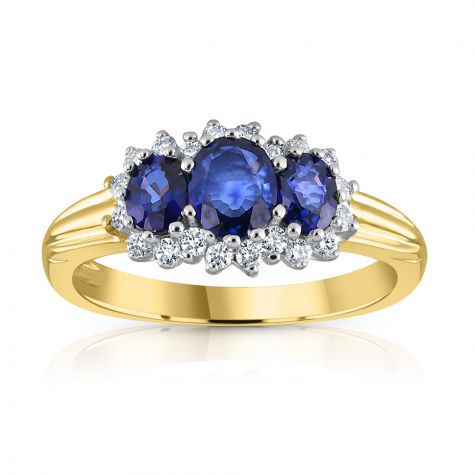9ct Yellow Gold 0.18ct Diamond & 0.90ct Sapphire Cluster Ring