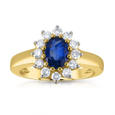9ct Yellow Gold 0.40ct Diamond & 0.72ct Sapphire Cluster Ring