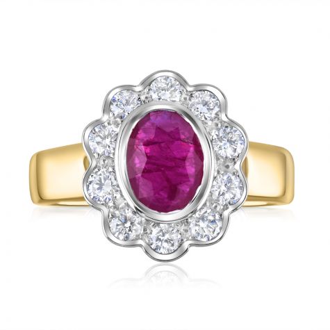 18ct Yellow Gold 0.40ct Diamond & Ruby Cluster Certified Ring