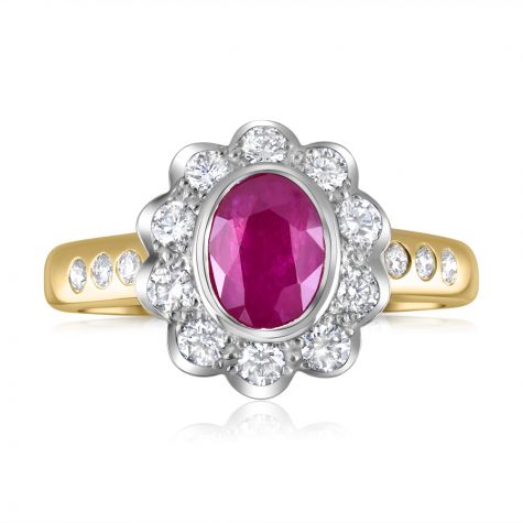 18ct Yellow Gold 0.36ct Diamond & 0.90ct Ruby Cluster Ring