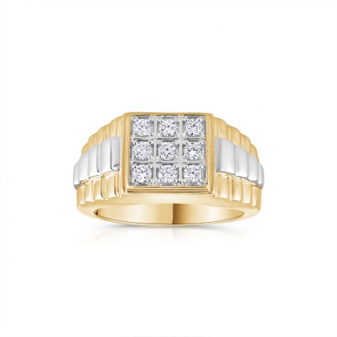 9ct Yellow Gold 0.50ct 9 Stone Rolex Style Gents Diamond Ring