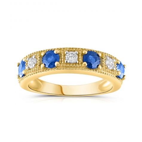 18ct Yellow Gold 0.15ct Diamond & 0.80ct Blue Sapphire Eternity Ring