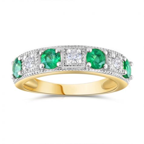 18ct Yellow Gold 0.10ct Diamond & 0.50ct Emerald Eternity Ring